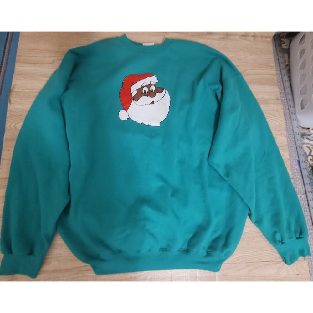 Men's Green With Black Santa Claus Christmas Sweater Size 2XL Pre-owned Holiday